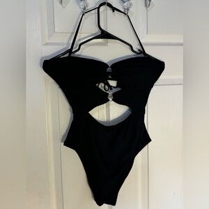 Hula Honey Black ribbed one piece‎ cutout swimsuit size medium